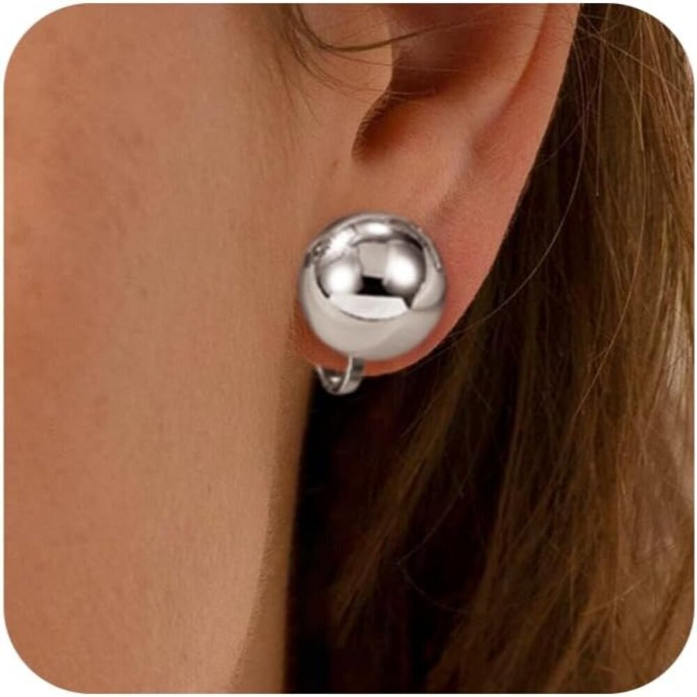 Gold Silver Plated Clip On Ball Earrings for Women Non Pierced Jewelry